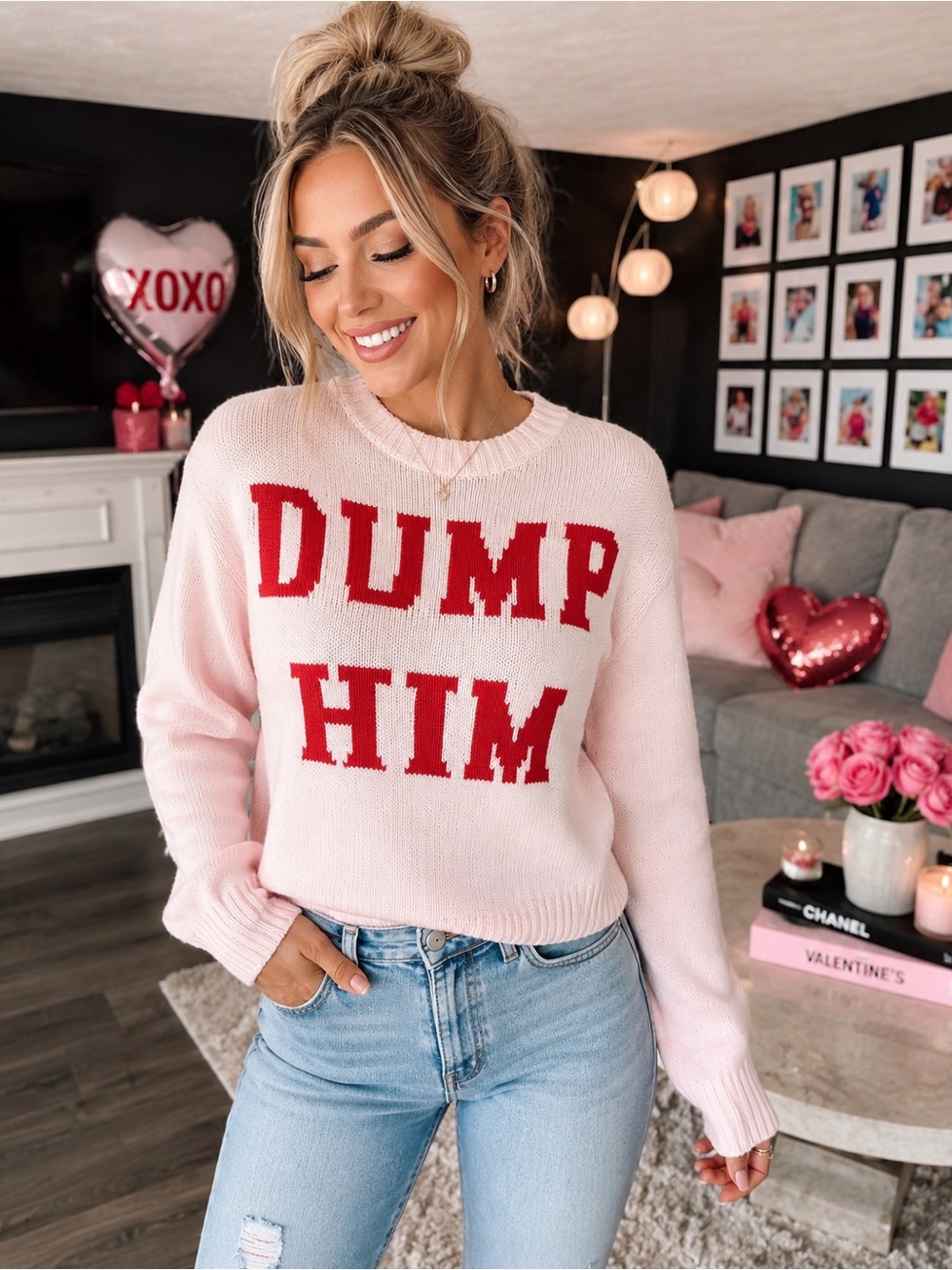 NWT A New Day Target DUMP HIM Graphic Knit Sweater XS Pink Valentine’s Crewneck